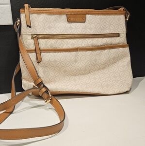 Rosetti Beige & Tan Crossbody Bag Geometric Print Adjustable Strap Multi Pocket